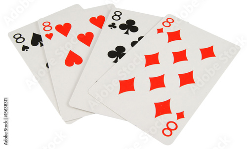 four eights playing cards isolated on white background
