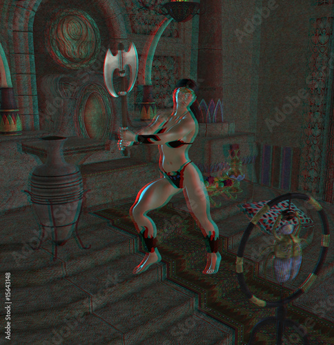 anaglyph image warrior. stunning 3d with red-blue-glasses photo
