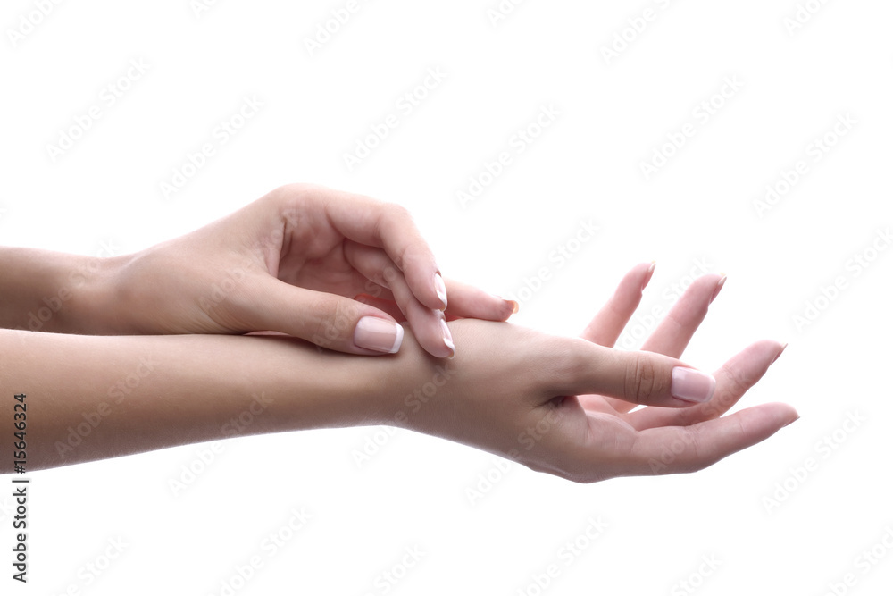 Manicured female hands on white Manicured female hands on white