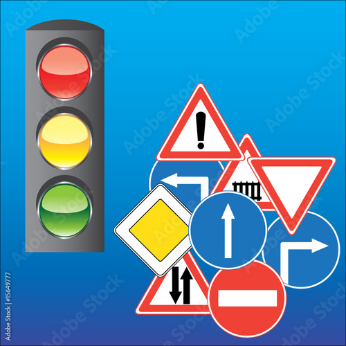 Road signs and traffic lights