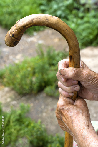 hands of an old woman with a cane © courtyardpix