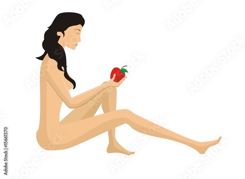 Eve to eat of the forbidden fruit on a white background