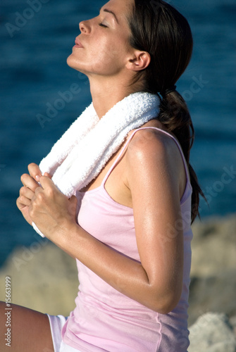 Woman taking a break from working out