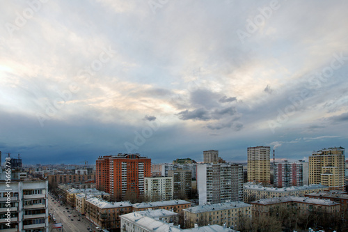 Apartment area of Moscow at sunset