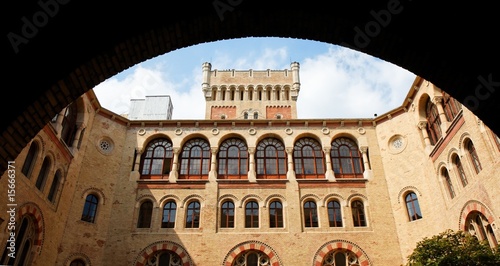 Neo-Byzantine building of Vienna Arsenal through the archway photo