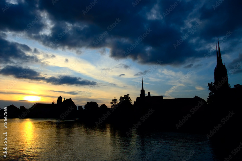 Awesome evening over Wroclaw city, Poland