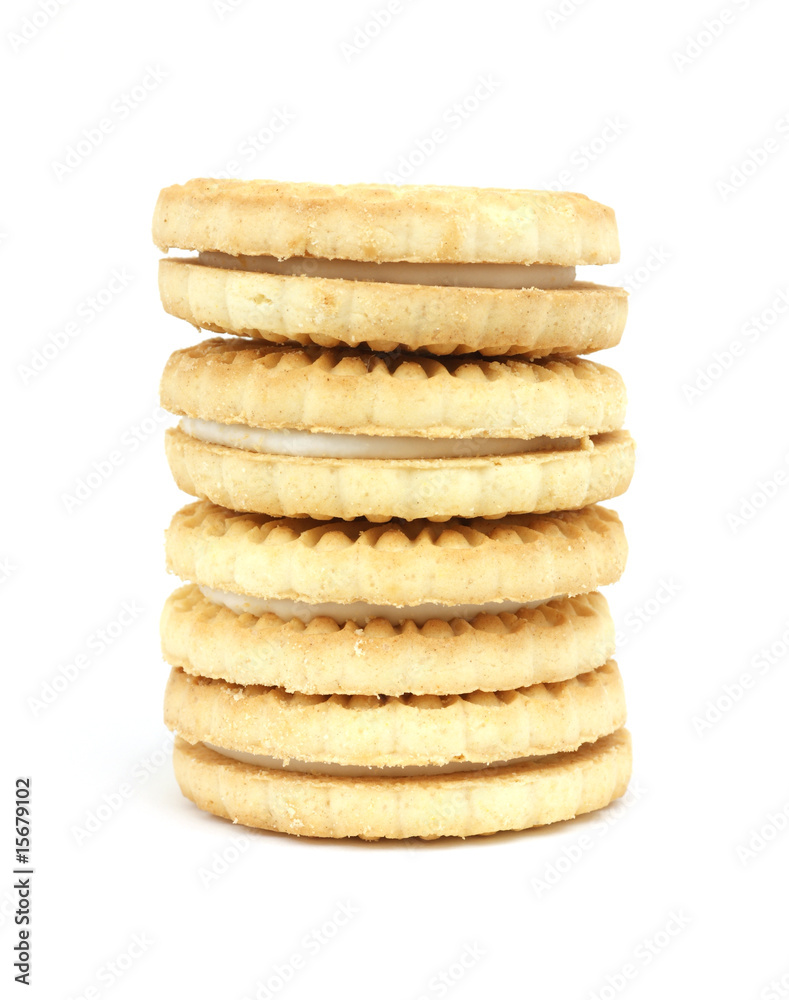 Stack of vanilla sandwich creme cookies Stack of vanilla sandwich creme cookies