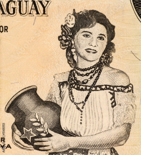 Paraguayan Woman Holding Jug on Banknote from Paraguay photo