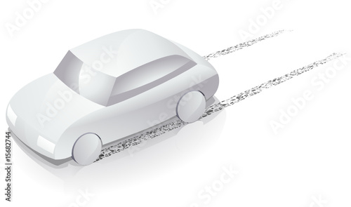 Voiture blanche et trace de freinage (reflet)