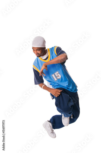 Hip-hop young man making cool move on white background © Ni23