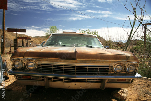 classic vintage american car in desert