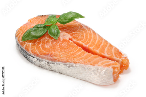 Schilderij op canvas Salmon cutlet with basil