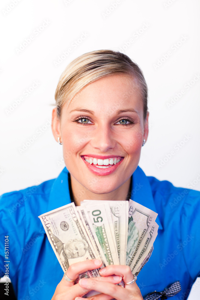 Businesswoman holding money in her hands Businesswoman holding money in her hands