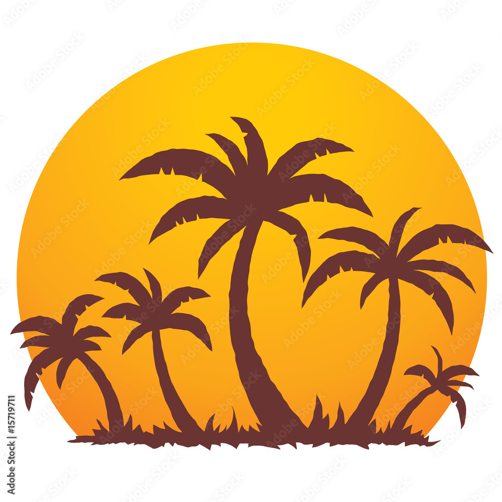 Naklejka premium Palm Trees and Summer Sunset