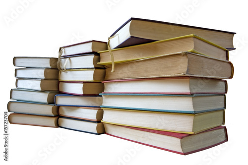 stack of vintage books, isolated on white background photo