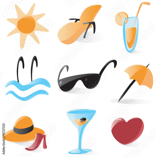 Set of smooth and glossy icons for vacations and resort
