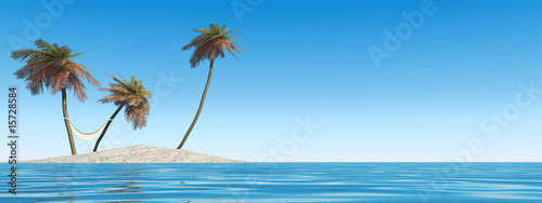 Fototapeta Naklejka Na Ścianę i Meble -  small isolated island with palm trees and a hammock