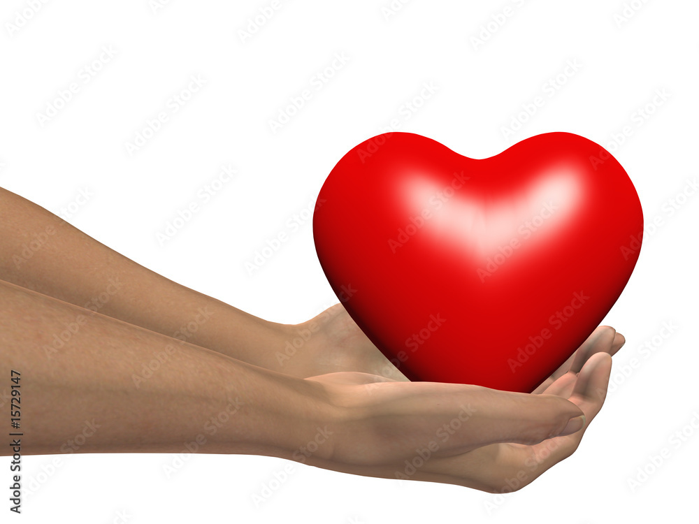 red 3D heart held in hands by an adult male red 3D heart held in hands by an adult male