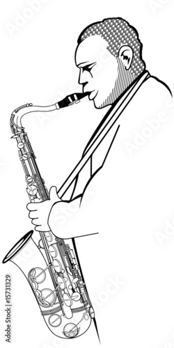 saxophonist on a white background