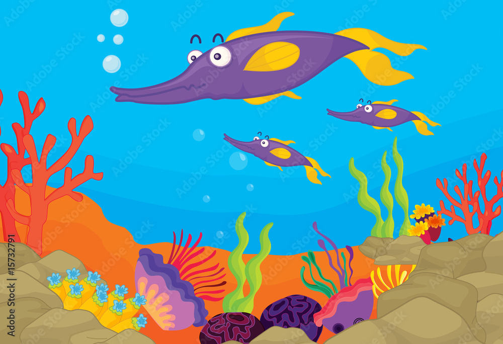 Naklejka premium underwater coral reef scene with sea life