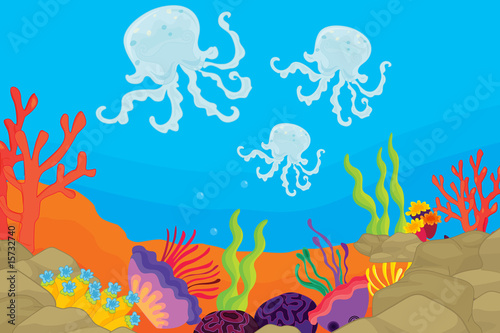underwater coral reef scene with sea life © GraphicsRF