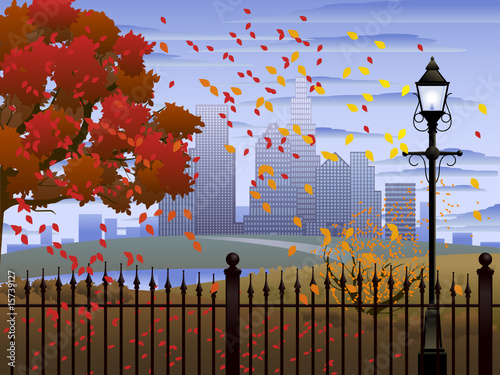 Cityscape autumn park