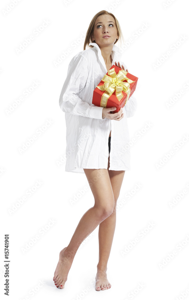 A girl in a with a gift A girl in a with a gift