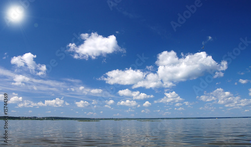 Cloud and sky over water, lake Plesheevo, Russia