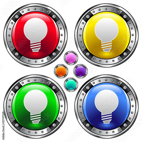 Light bulb or idea icon on round colorful vector buttons