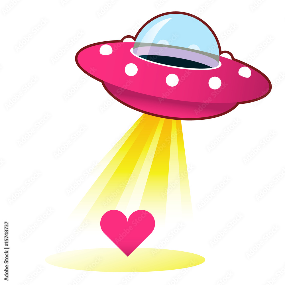 Heart, love, or relationship icon on retro flying saucer UFO Heart, love, or relationship icon on retro flying saucer UFO
