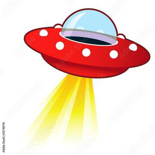 Retro flying saucer UFO with light beam