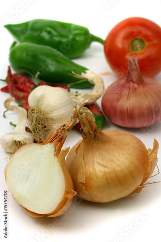 Organic onion with other vegetalbes photo