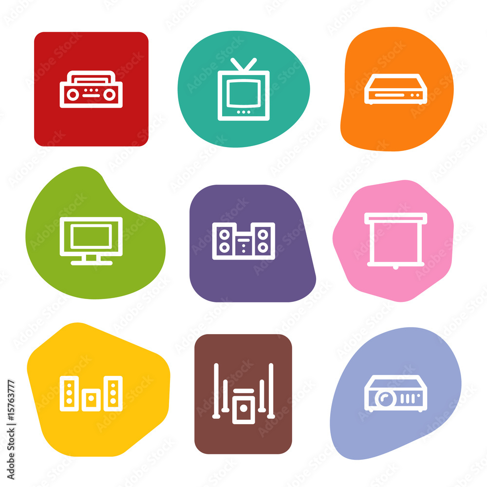 Audio video web icons, colour spots series Audio video web icons, colour spots series
