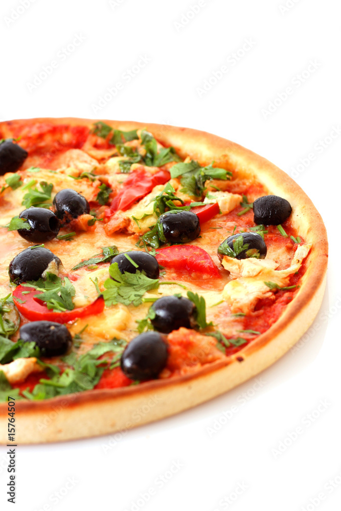 Tasty pizza with olives isolated on white Tasty pizza with olives isolated on white