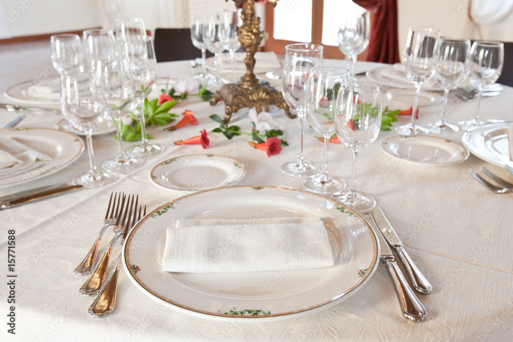 Fine table setting in gourmet restaurant Fine table setting in gourmet restaurant