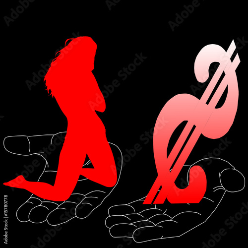 sexy girl and dollar on hand illustration
