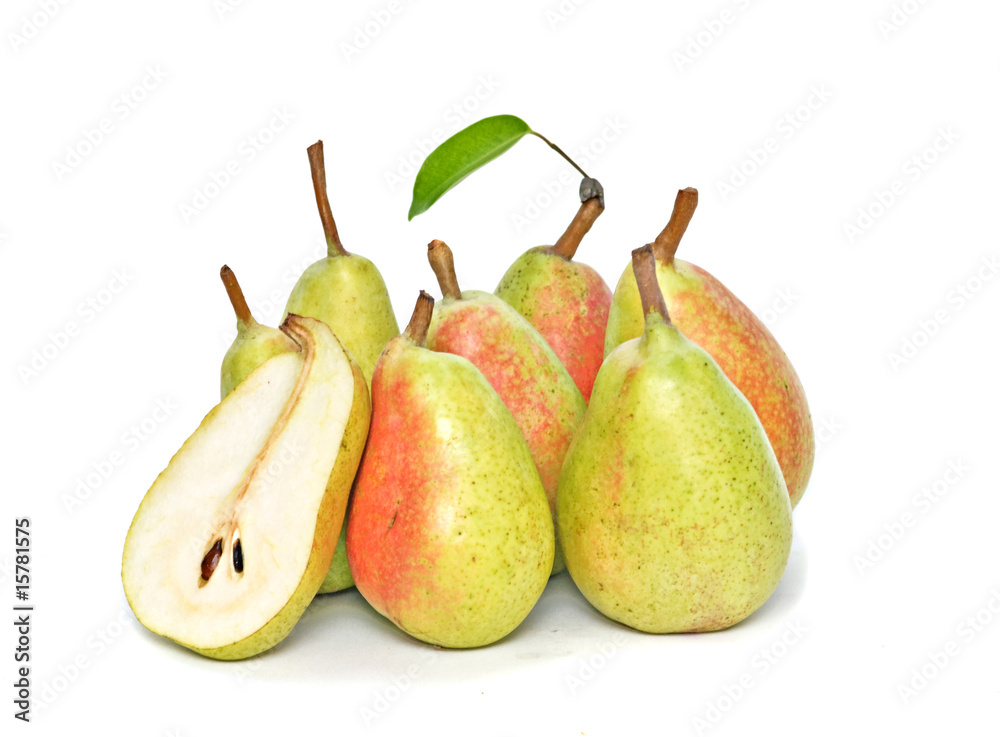 Pears and half isolated on white background Pears and half isolated on white background