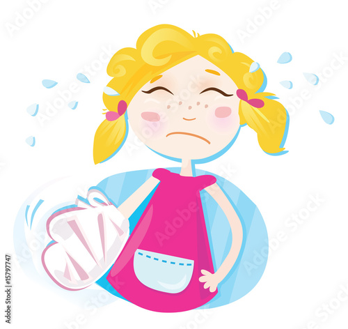 Small girl with broken hand. Vector Illustration.