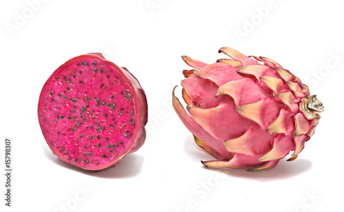 Red dragon fruit and its section isolated on white background photo