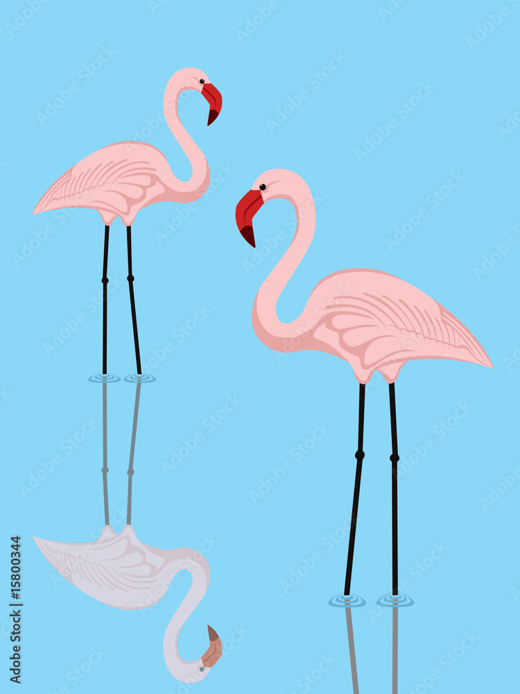 Obraz premium illustration of a couple of pink flamingos in a lake