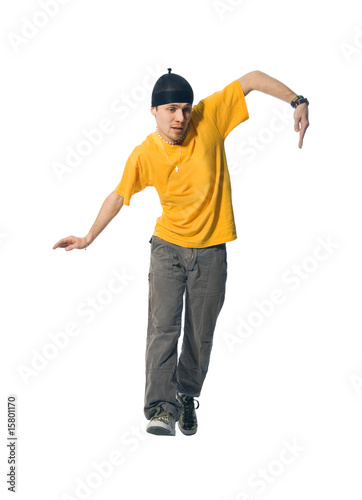 Cool breakdancer making out on white background