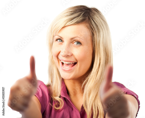 Woman with her thumbs up