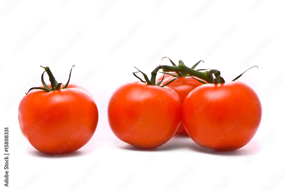 Fresh tomatoes. Macro studio isolated on white. Fresh tomatoes. Macro studio isolated on white.