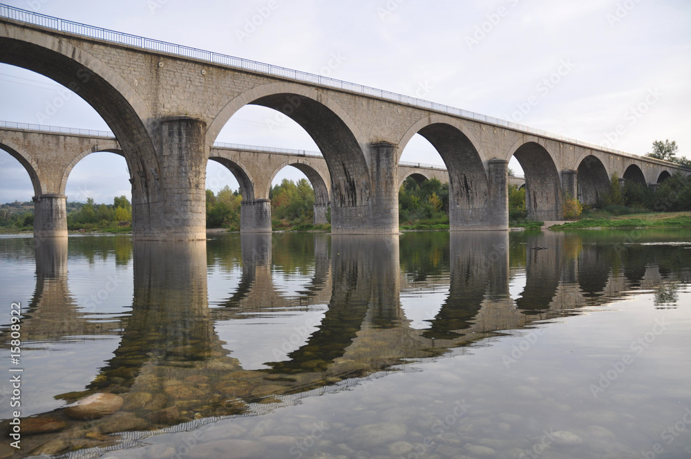 Stone bridges crossing river Ardeche