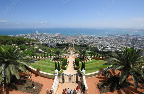 Down view to Bahai Temple, German Settlement and Haifa port