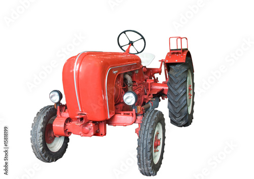 Fototapeta stary czerwony traktor, odizolowane