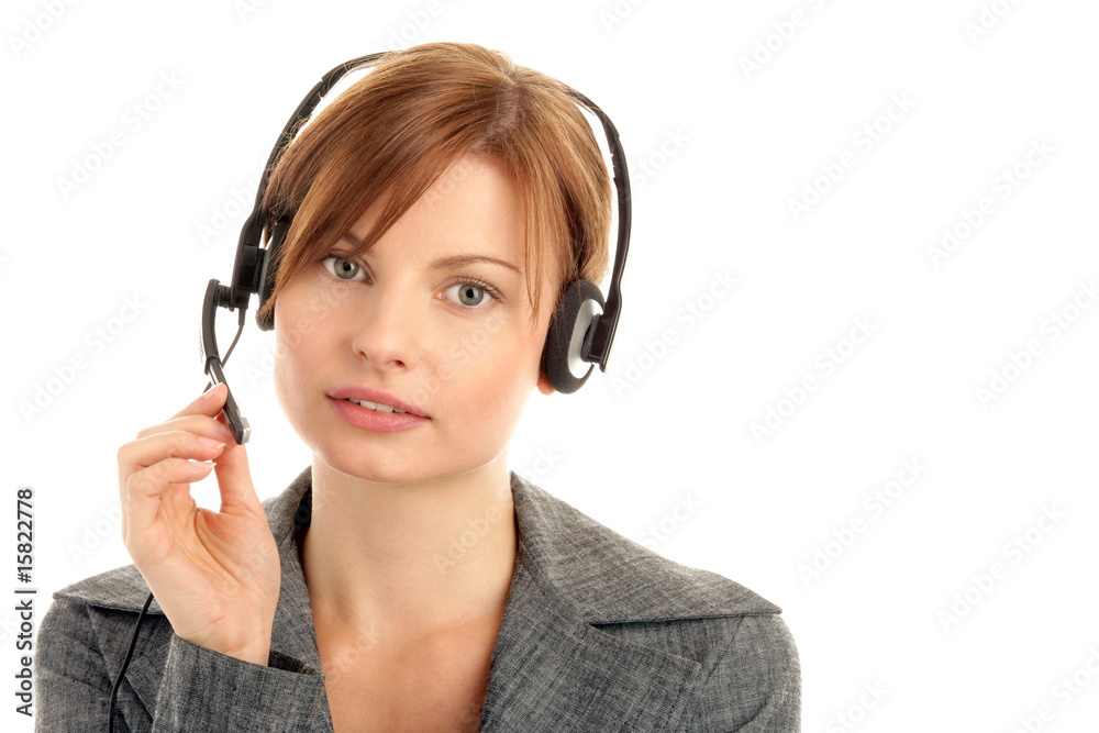 Secretary/telephone operator wearing headset Secretary/telephone operator wearing headset