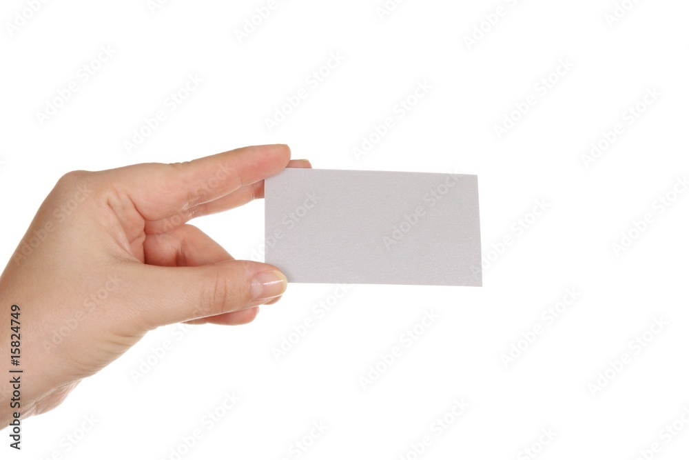 Blank card in hand, isolated on white background Blank card in hand, isolated on white background