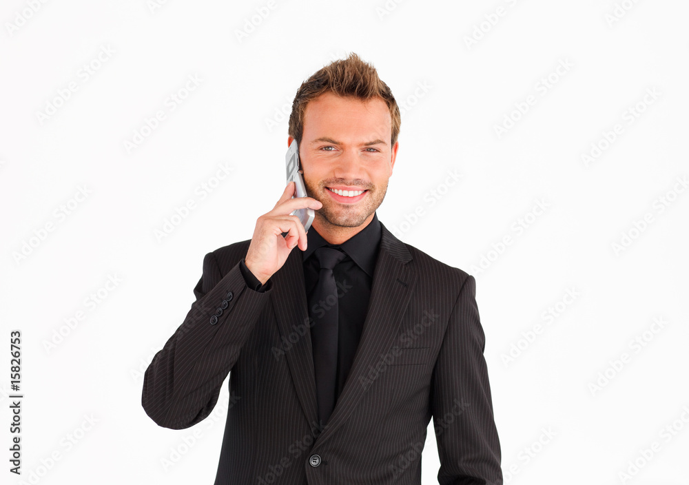 Friendly businessman talking on the phone Friendly businessman talking on the phone