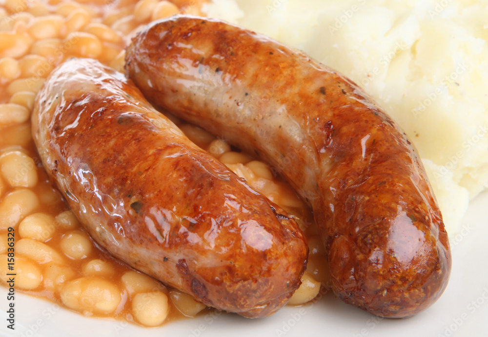 Bangers, Mash and Baked Beans Stock Photo Adobe Stock